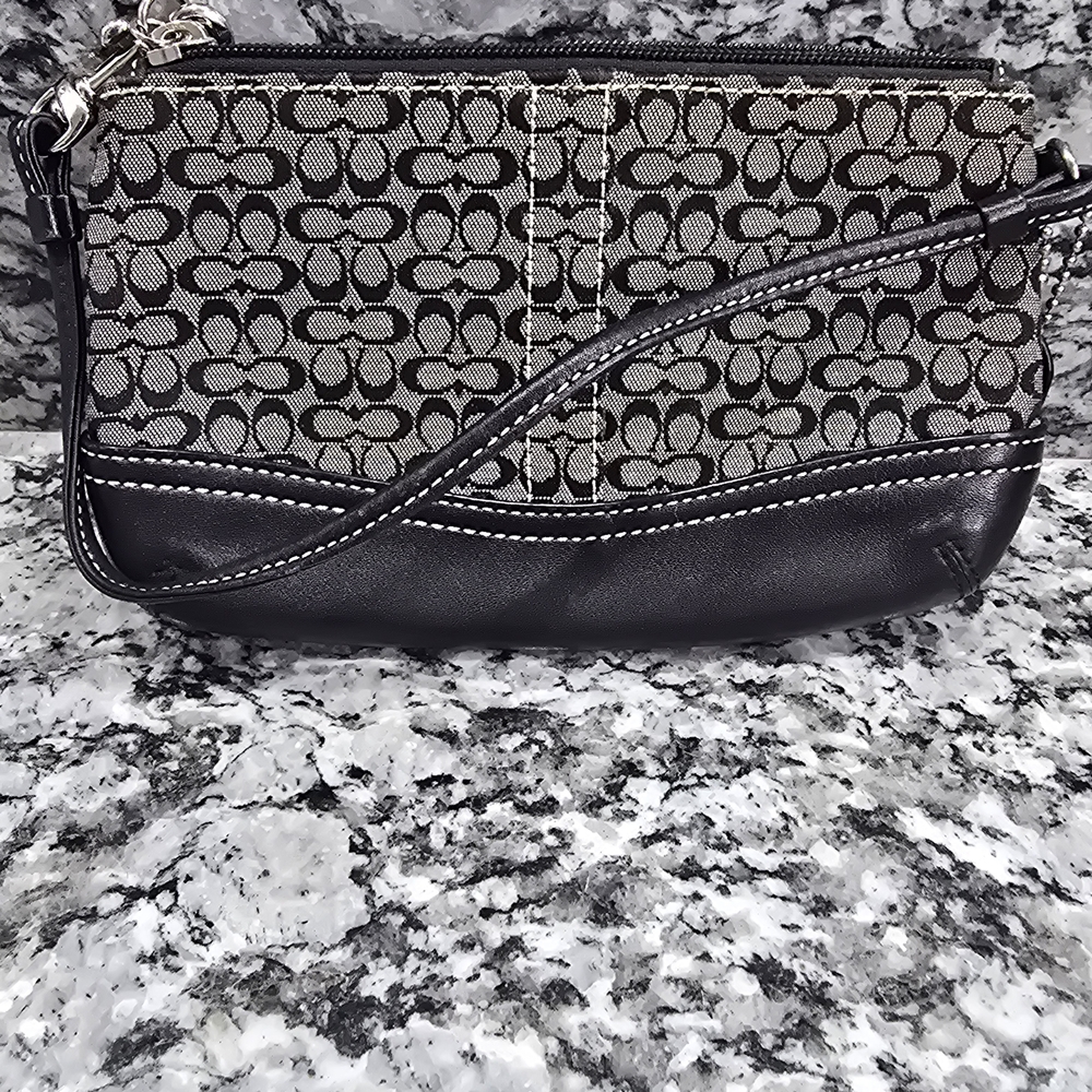 Coach Black and Gray Monogram Wristlet Clutch